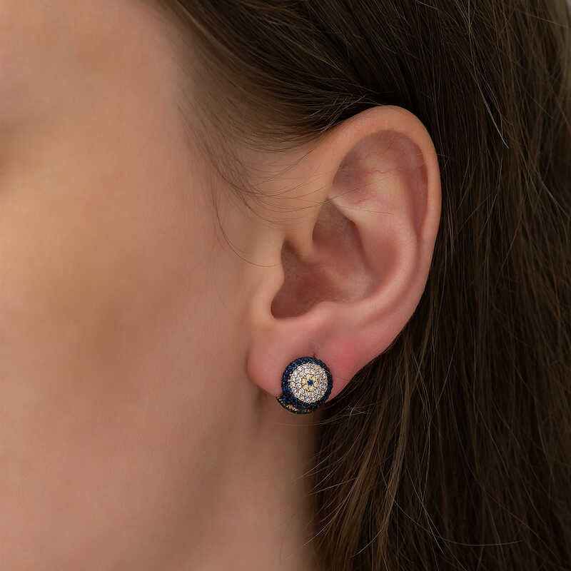 Double-Sided Evil Eye Women's Silver Earrings