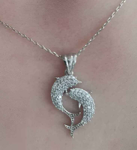 Double Dolphin Women's Silver Necklace
