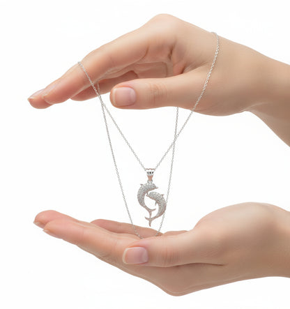 Collier en argent pour femme Double Dolphin