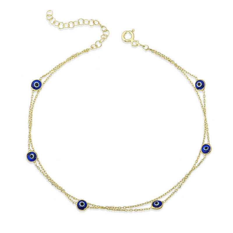 Gold Plated Double Chain Evil Eye Silver Anklet