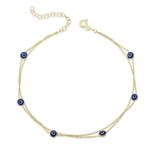 Gold Plated Double Chain Evil Eye Women's Silver Bracelet