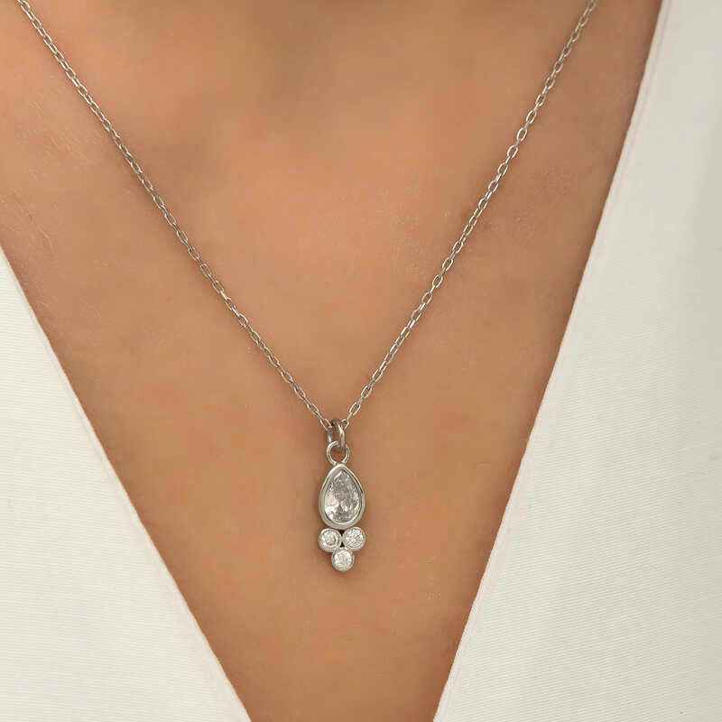 Dewdrop Solitaire Women's Silver Necklace