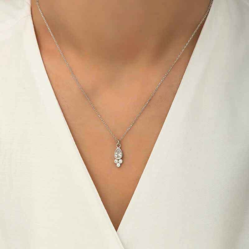 Dewdrop Solitaire Women's Silver Necklace