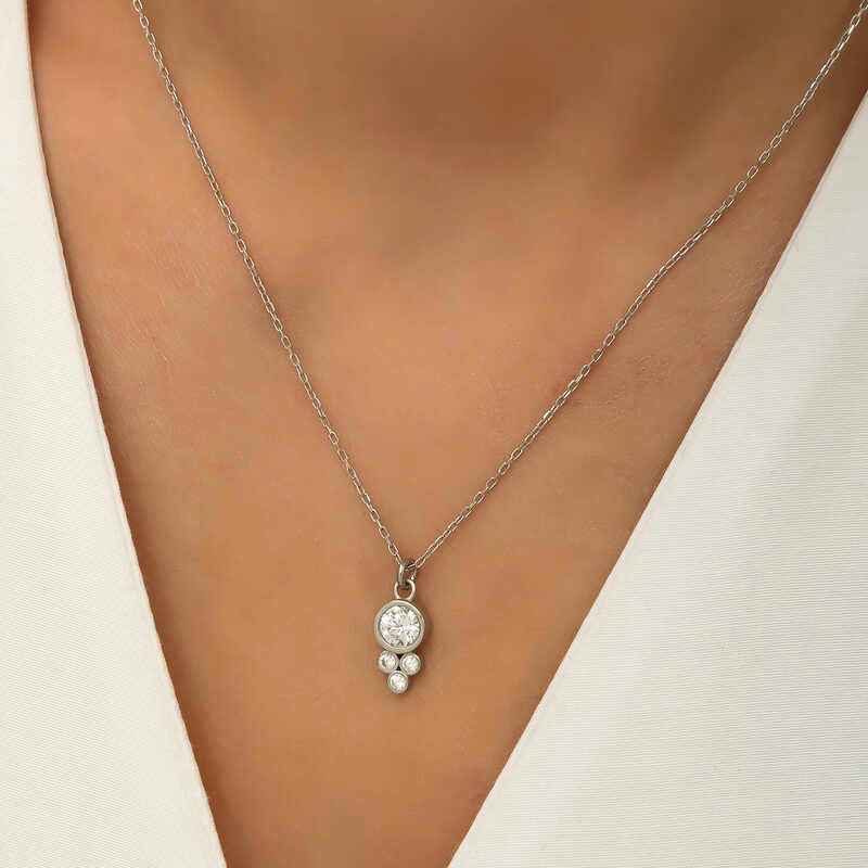 Round Solitaire Dewdrop Women's Silver Pendant