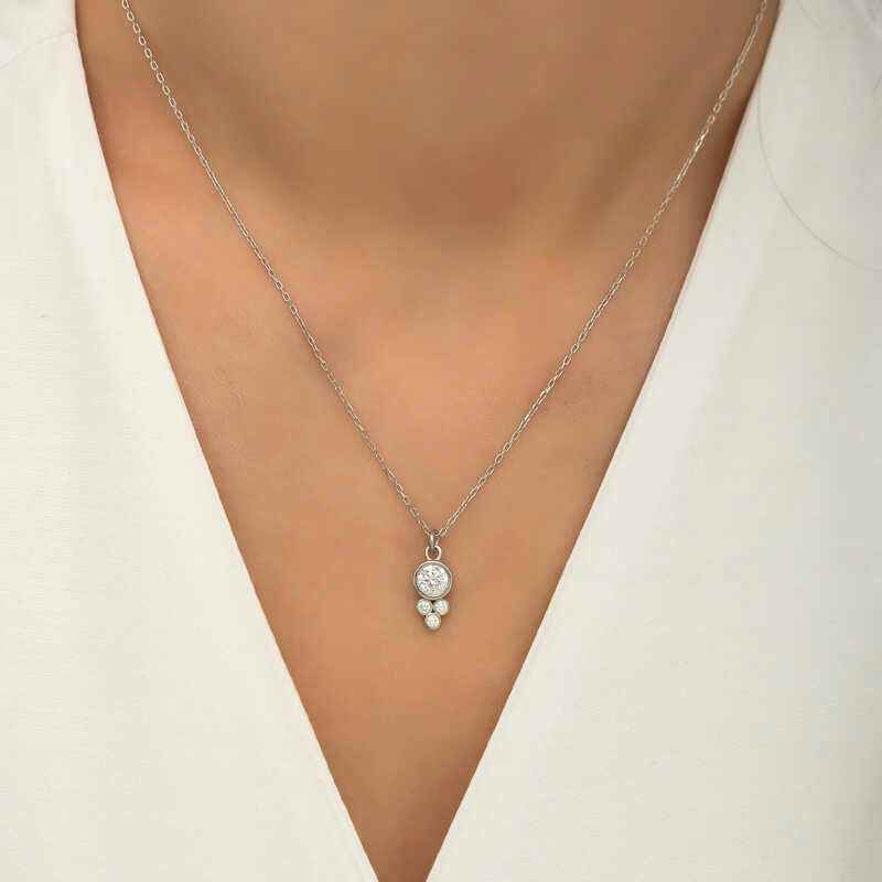 Round Solitaire Dewdrop Women's Silver Pendant