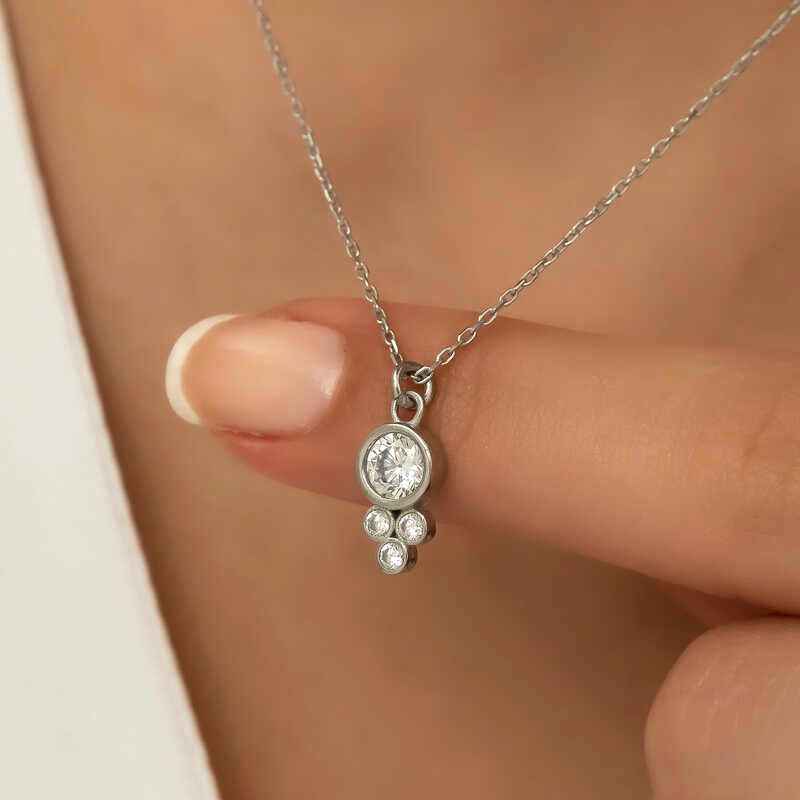 Round Solitaire Dewdrop Women's Silver Pendant