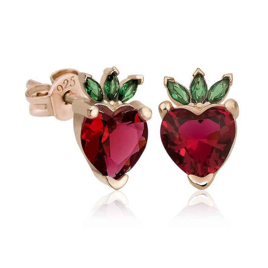 Strawberry Fruit Stud Silver Earrings