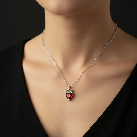 Strawberry Figure Fruit Silver Necklace