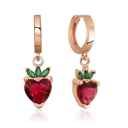 Strawberry Fruit Figurine Silver Earrings