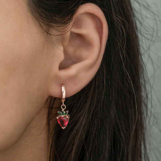 Strawberry Fruit Figurine Silver Earrings