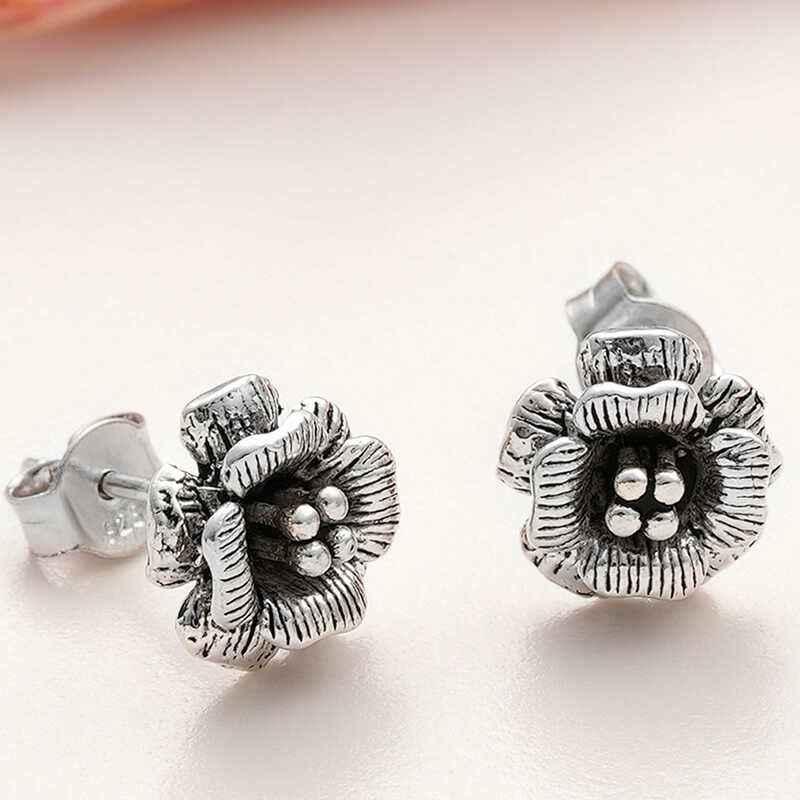 Spiky Rose Women's Silver Earrings