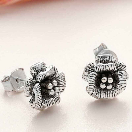 Spiky Rose Women's Silver Earrings