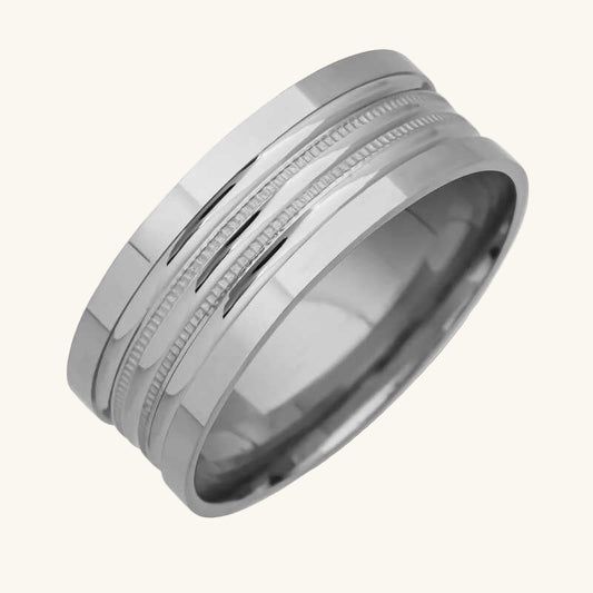 Rhodinierter Silberring mit Linienmuster