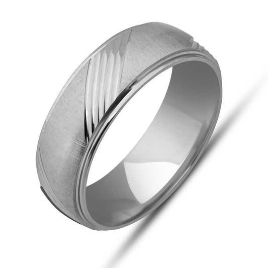 Line Pattern Rhodium Plated Silver Ring