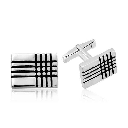 Rectangular Striped Classic Silver Cufflinks