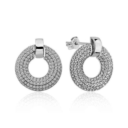 Multi-Stone Circle Women's Silver Earrings
