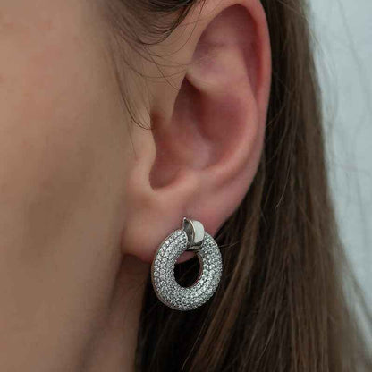 Multi-Stone Circle Women's Silver Earrings
