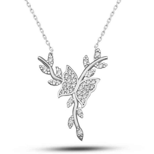 Butterfly on Branch Women's Silver Necklace