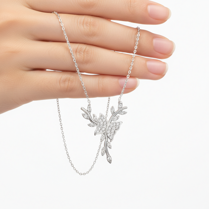 Schmetterling auf Zweig Damen Silber Halskette