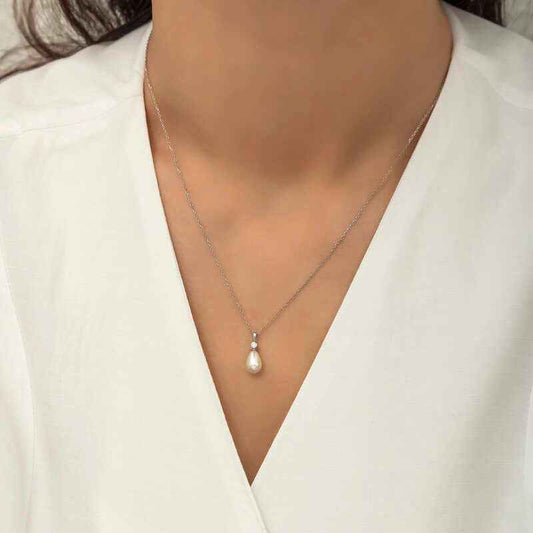 Drop Pearl Women's Silver Necklace