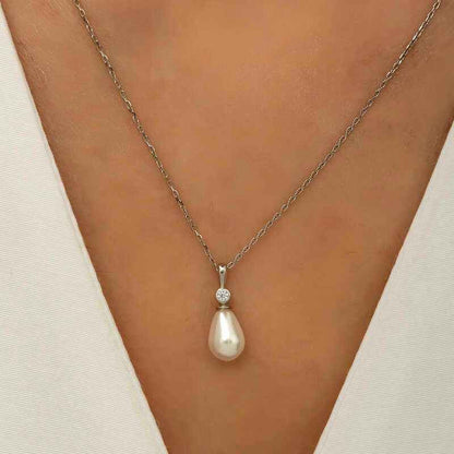 Drop Pearl Women's Silver Necklace
