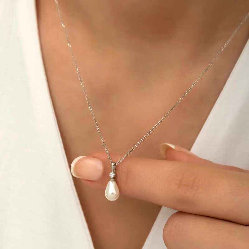Drop Pearl Women's Silver Necklace
