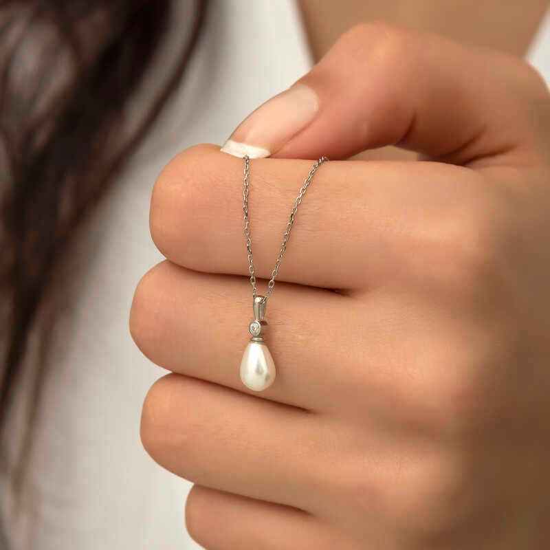 Drop Pearl Women's Silver Necklace