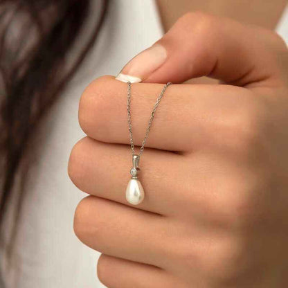 Drop Pearl Women's Silver Necklace