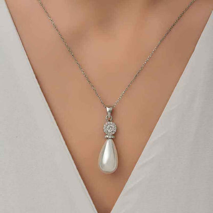Drop Pearl Women's Silver Necklace