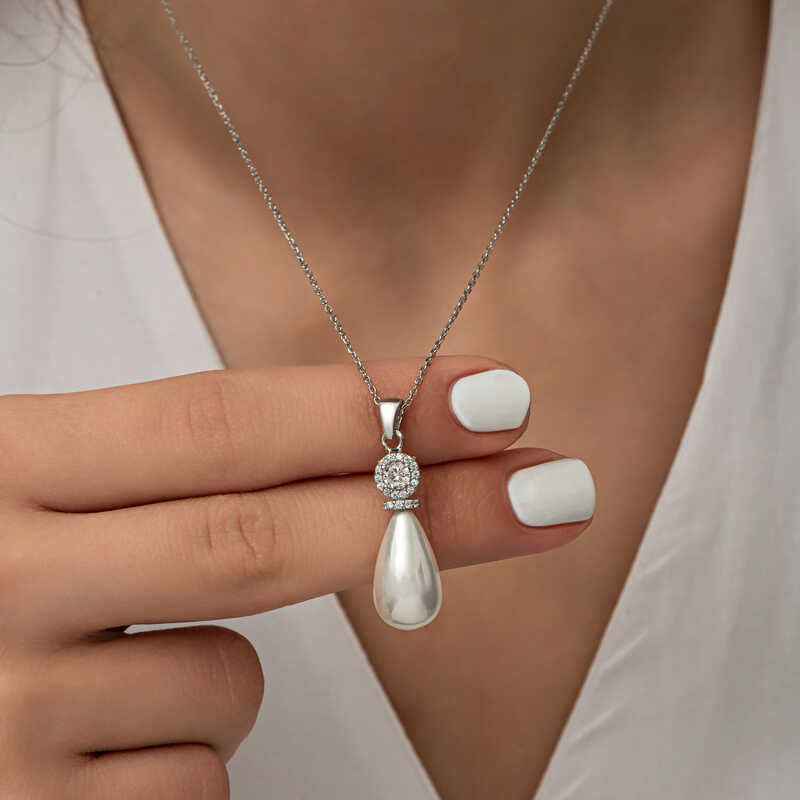 Drop Pearl Women's Silver Necklace