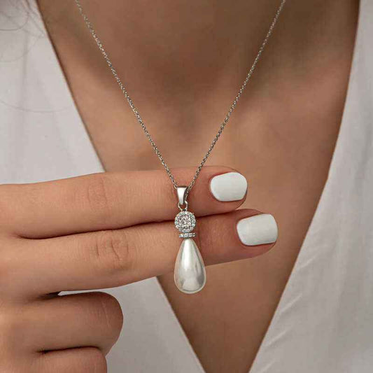 Drop Pearl Women's Silver Necklace