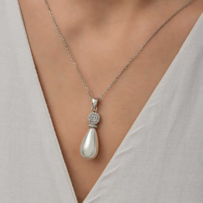 Drop Pearl Women's Silver Necklace
