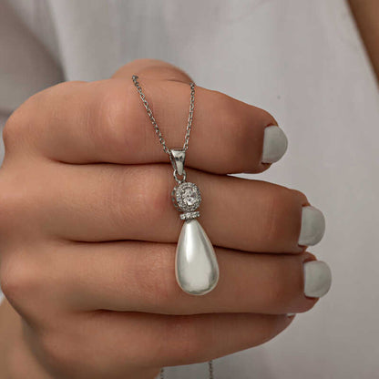 Drop Pearl Women's Silver Necklace