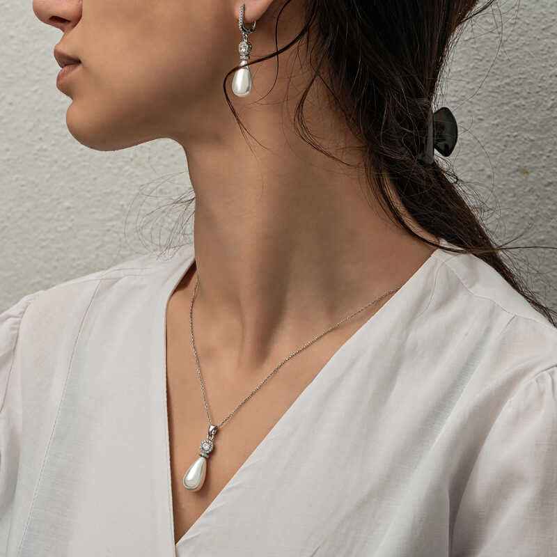 Drop Pearl Women's Silver Set
