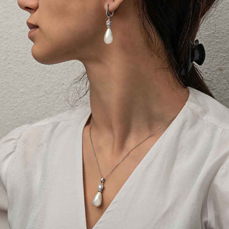 Drop Pearl Women's Silver Set