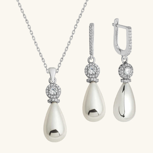 Drop Pearl Women's Silver Set