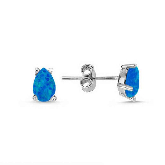 Drop Dark Blue Opal Stone Women's Silver Earrings