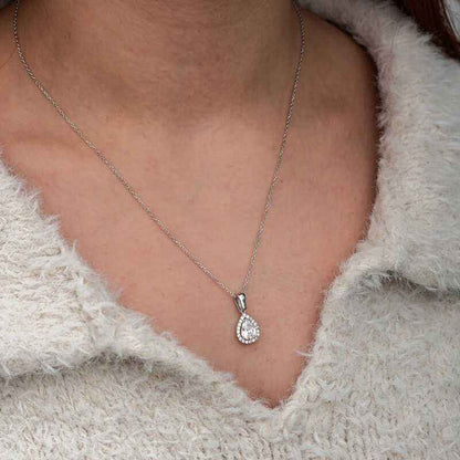 Drop White Zircon Stone Women's Silver Pendant
