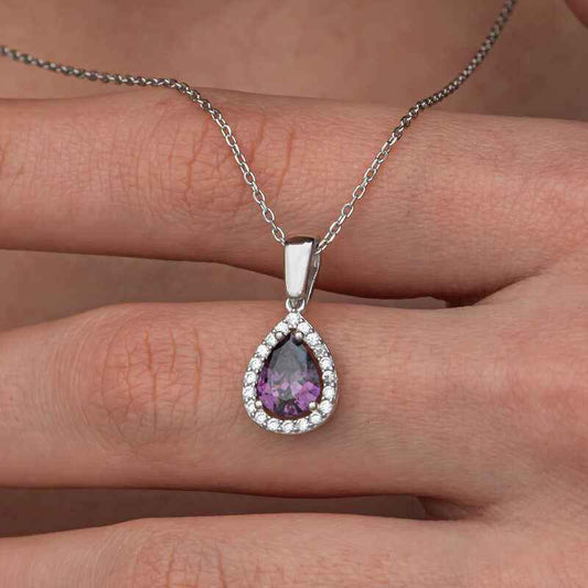 Drop Purple Stone Women's Silver Necklace