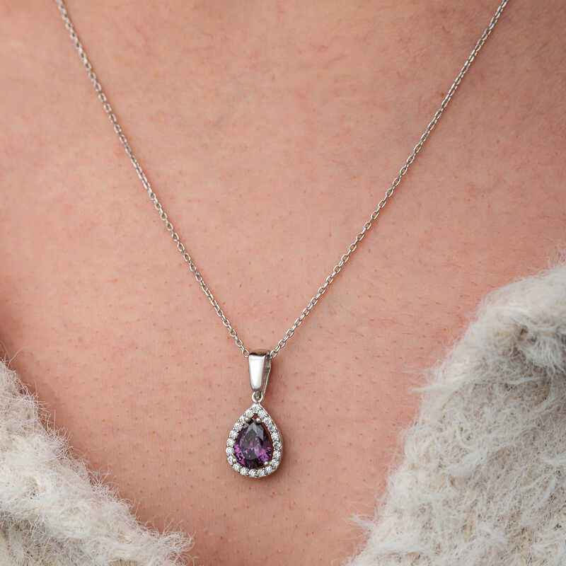 Drop Purple Stone Women's Silver Necklace