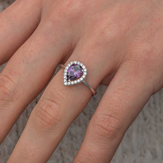 Drop Purple Stone Women's Silver Ring