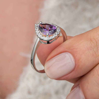 Drop Purple Stone Women's Silver Ring