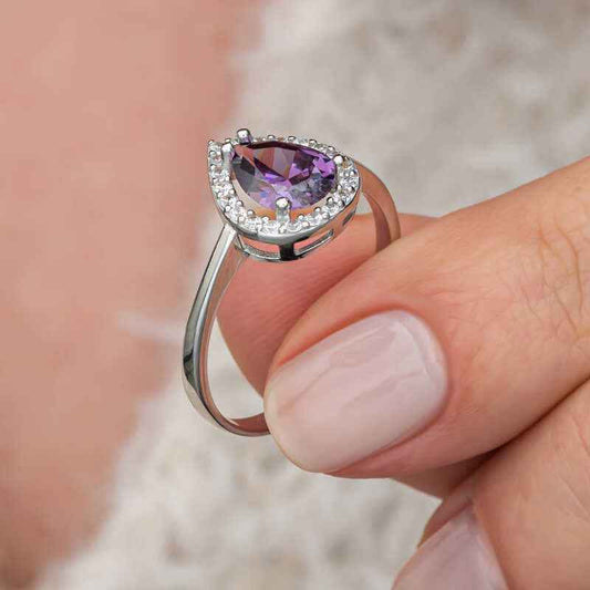 Drop Purple Stone Women's Silver Ring