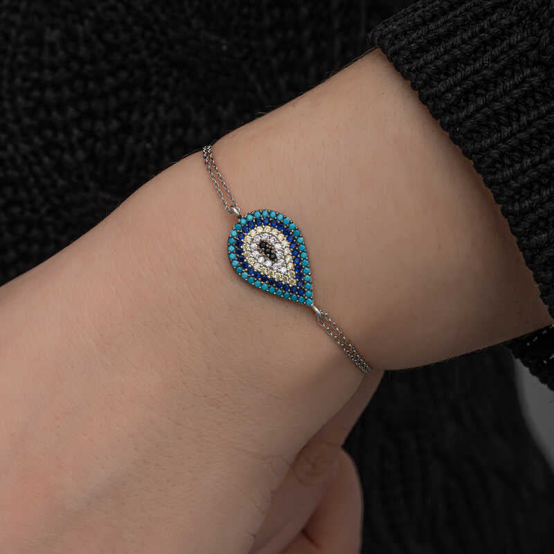 Bracelet en argent pour femme avec pendentif mauvais œil
