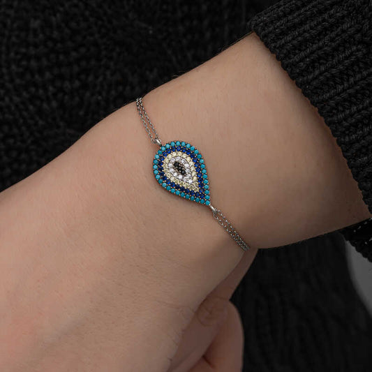 Bracelet en argent pour femme avec pendentif mauvais œil