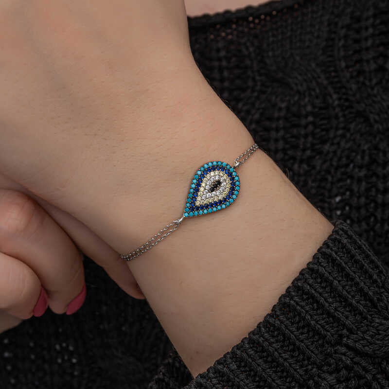 Bracelet en argent pour femme avec pendentif mauvais œil