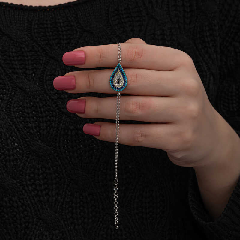 Bracelet en argent pour femme avec pendentif mauvais œil