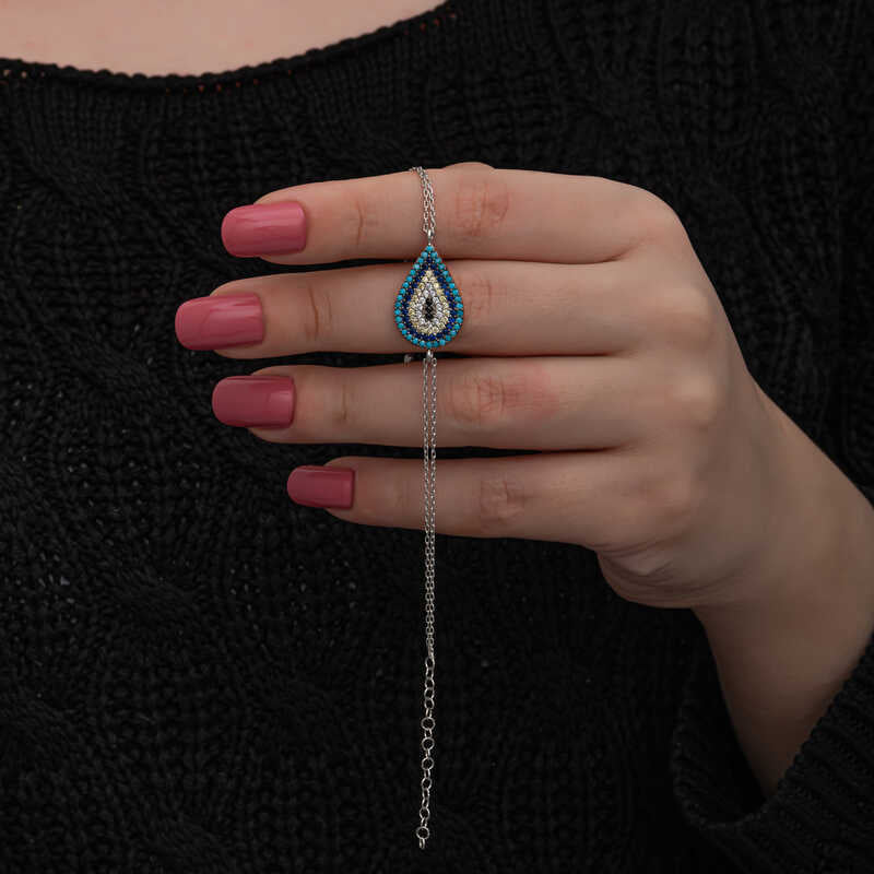 Bracelet en argent pour femme avec pendentif mauvais œil