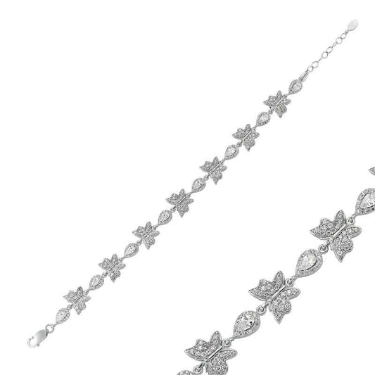 Drop Stone Butterfly Women's Silver Bracelet