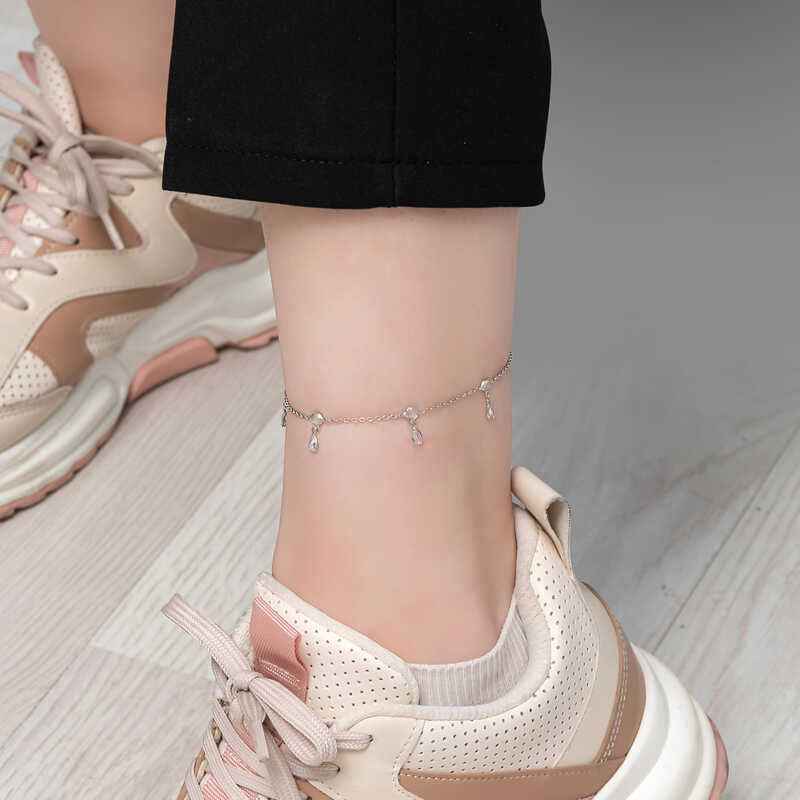 Drop Zircon Stone Silver Anklet